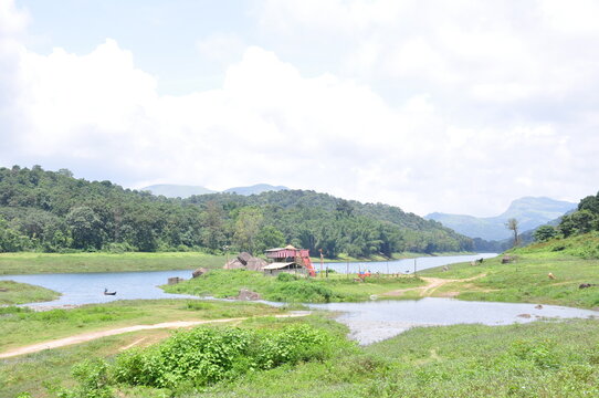 mountain landscape with lake and mountains