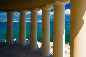 Fototapeta premium lighthouse argostoli. Greek white lighthouse on Kefalonia island in the Ionian Sea 