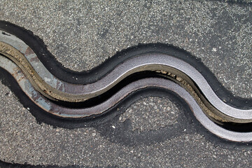 Texture of an expansion joint of a bridge. Here in the unusual wave form.