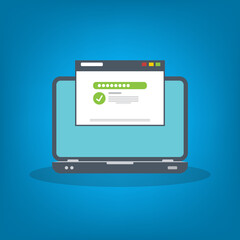 Successful web browser Login page on Laptop Screen with password form. Security, personal access, user authorization
