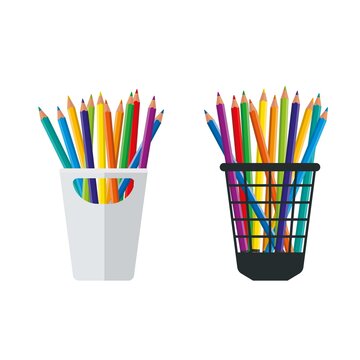Colored Crayons in a pencil stand vector illustration