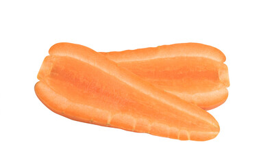 longitudinally cut carrots isolated on white