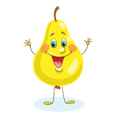 Funny smiling pear.  In cartoon style. Isolated on white background. Vector flat illustration.