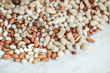 Assorted nuts for a background
Almond, walnut,cashew, pistachios, hazelnuts, peanuts, Macadamia
Collection of different varieties of nuts. Composition with dried fruits
Healthy food. Organic.