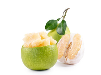 Fresh pomelo, pummelo, grapefruit, shaddock isolated on white background, close up, cut out, clipping path. Fruit for Mid-autumn festival.