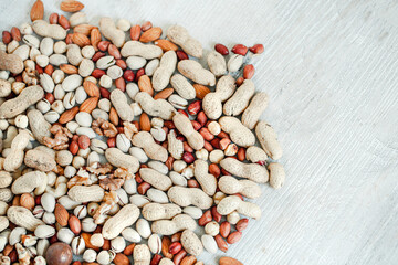 Assorted nuts for a background
Almond, walnut,cashew, pistachios, hazelnuts, peanuts, Macadamia
Collection of different varieties of nuts. Composition with dried fruits
Healthy food. Organic.