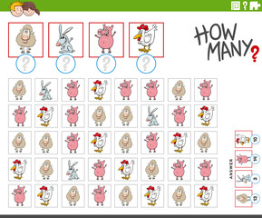 Fototapeta na wymiar how many farm animal characters counting task