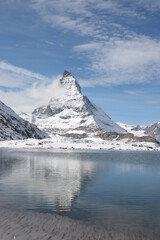 Beautiful winter landscape at Riffelsee Lake, Rotenboden, Zermatt, Switzerland, Europe