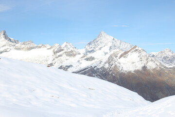 Fototapeta na wymiar Beautiful views of snow mountains at Rotenboden, Zermatt, Switzerland, Europe