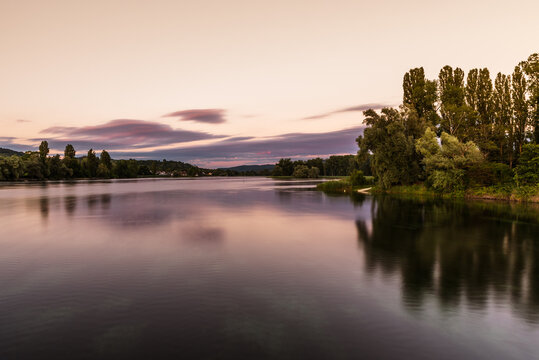 Evening light at river Rhine near Stein am Rhein, Canton of Schaffhausen, Switzerland