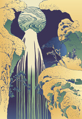 Traditional Japanese painting style. Japanese Art. Orental, Asian style Design. Poster, Background Design. Hand drawn vector illustration.