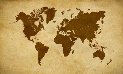 World map on old paper grunge background