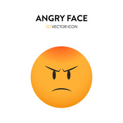 3d angry face icon. Vector illustration of an angry face with trendy and bright color gragient. Emoticon anger sign with frown eyebrows and red forehead