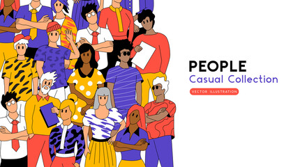 A collection of casual people standing. Creative team members and professionals. Vector illustration