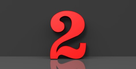 2 two number red 3d sign digit numeral