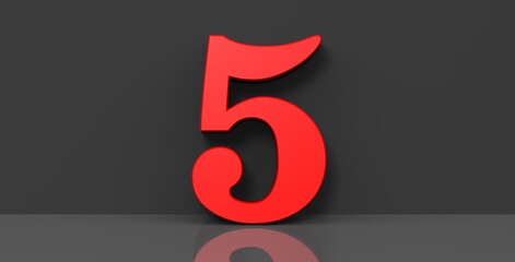 5 five number red 3d sign digit numeral