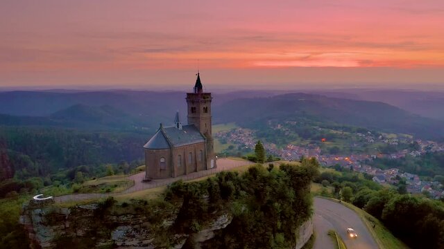 St. Leon Chapel on top of Dabo Rock in the Vosges Mountains - Moselle, France