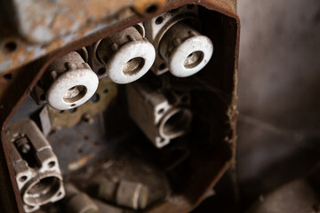 Old electrical cabinet with safety fuses and switches