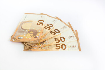 Euro money banknotes stacked close up