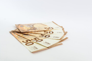 Euro money banknotes stacked close up