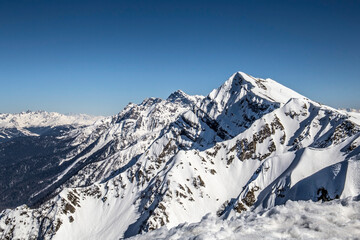 Fototapeta na wymiar Mountain top on Krasnaya Polyana, Rosa Khutor, Caucasus, Sochi, Russia.