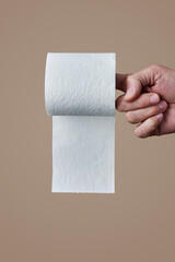 man with a toilet paper roll in his hand