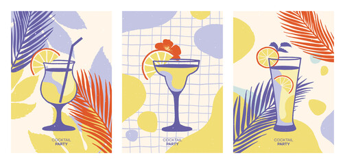 Set of alcoholic cocktails. Summer Background. Vector illustrations. © artiflow