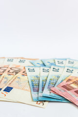 Euro money banknotes stacked close up