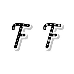 Letter F with light bulbs, on and off neon font