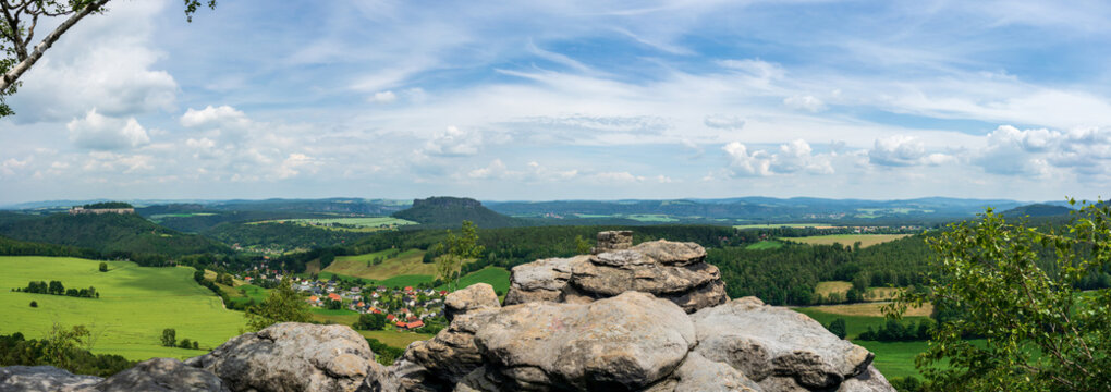 Panoramic view at the Lilienstein in the Saxon Switzerland, viewpoint on the Pfaffenstein