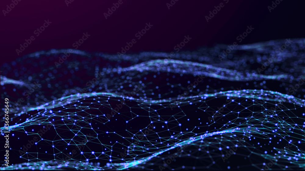 Poster futuristic wave with points and lines. big data. dynamic wave background. 3d rendering