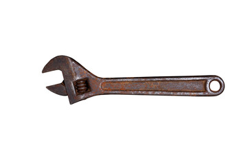Old spanner isolated on white