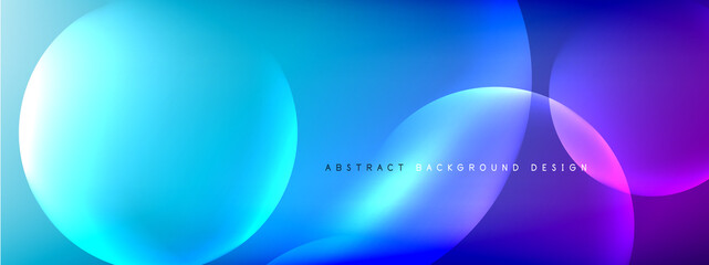 Vector abstract background liquid bubble circles on fluid gradient with shadows and light effects. Shiny design templates for text