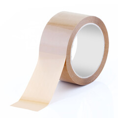 Roll of brown parcel tape on white
