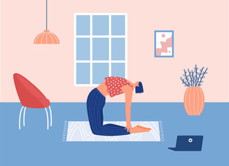Home workout concept. Vector illustration. Stay home.