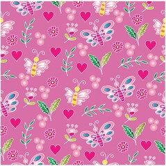 Butterfly and flowers seamless pattern.