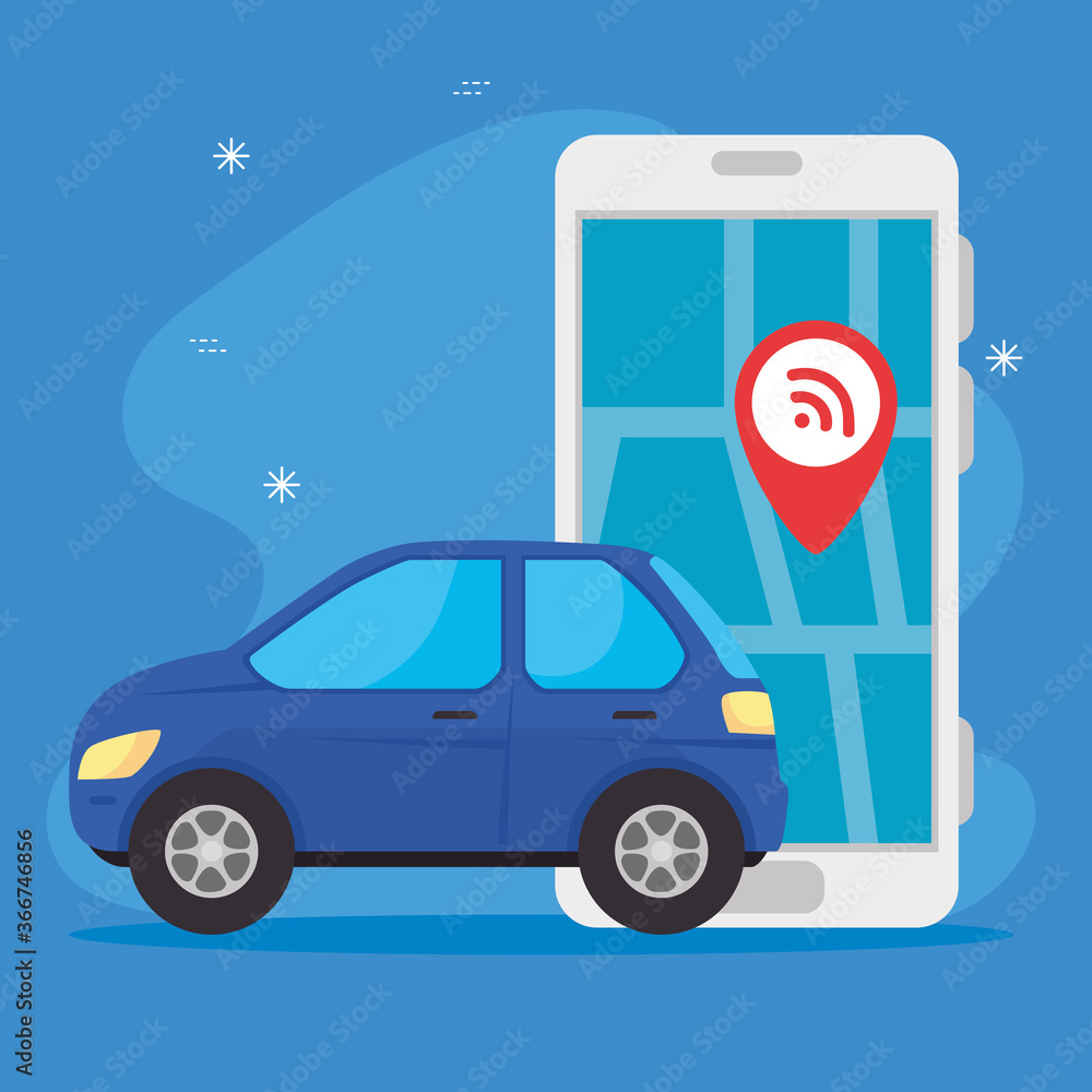 Poster car with smartphone using gps app