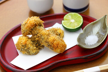 deep fried matsutake mushroom, japanese cuisine