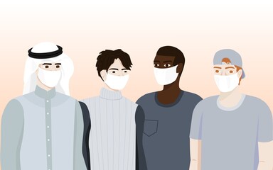 Multi-ethnic man vector Wearing a mask To prevent viruses.