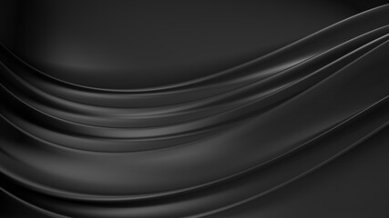 Abstract black backdrop with twith smooth curved lines. Trendy creative background.
