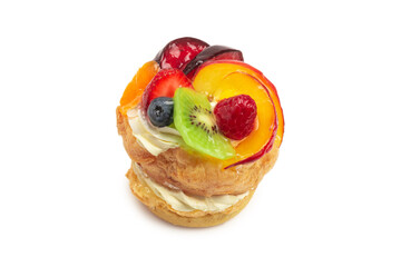 Home made cake with cream and fruit isolated