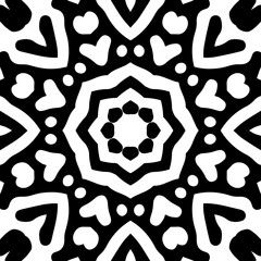Intricate geometric pattern in classic black and white seamless pattern vector background.