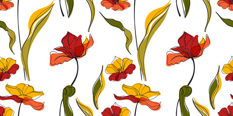Sunset tulip meadow seamless pattern