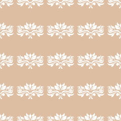 Floral seamless pattern. White flowers on brown beige background