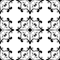 Floral seamless pattern. Black flowers on white background