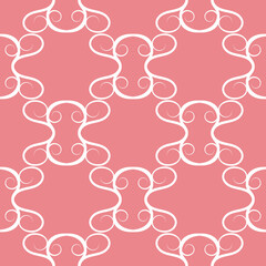 Abstract seamless pattern. Simple white ornament on pink background