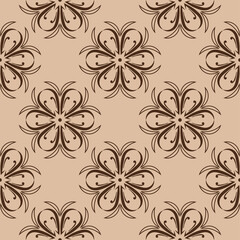 Brown floral seamless pattern. Flower design on beige background