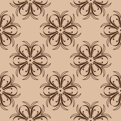 Brown floral seamless pattern. Flower design on beige background