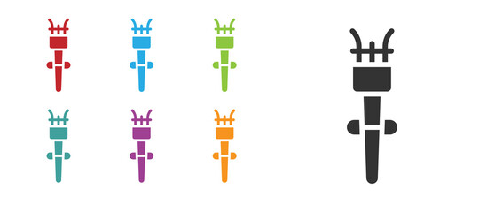 Black Torch flame icon isolated on white background. Symbol fire hot, flame power, flaming and heat. Set icons colorful. Vector.