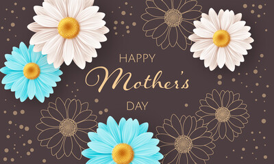 Happy Mothers day background with daisy flowers. Greeting card, invitation or sale banner template